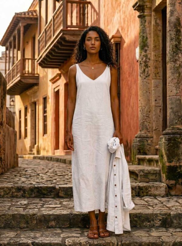 Conjunto de vestido y camisa blancos