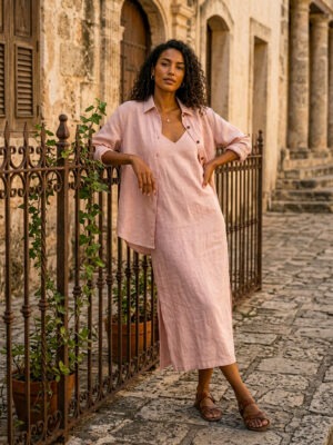Dusty Pink Dress + Shirt Set