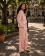 Conjunto de camisa y pantalón rosa empolvado