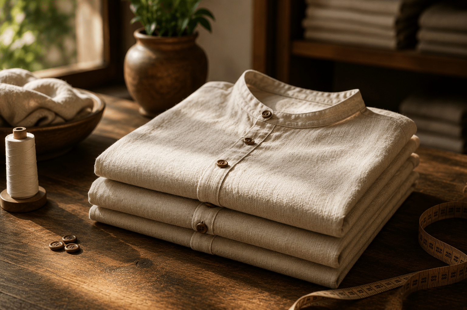 Fold or hang your linen in a cool and dry place_ avoid plastics. FiveLinen