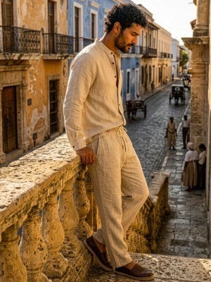 Mens Natural Shirt + Pants Set
