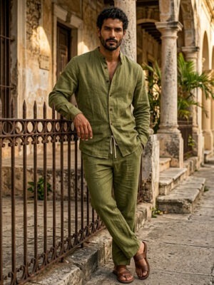 Olive Green Shirt + Pants Set