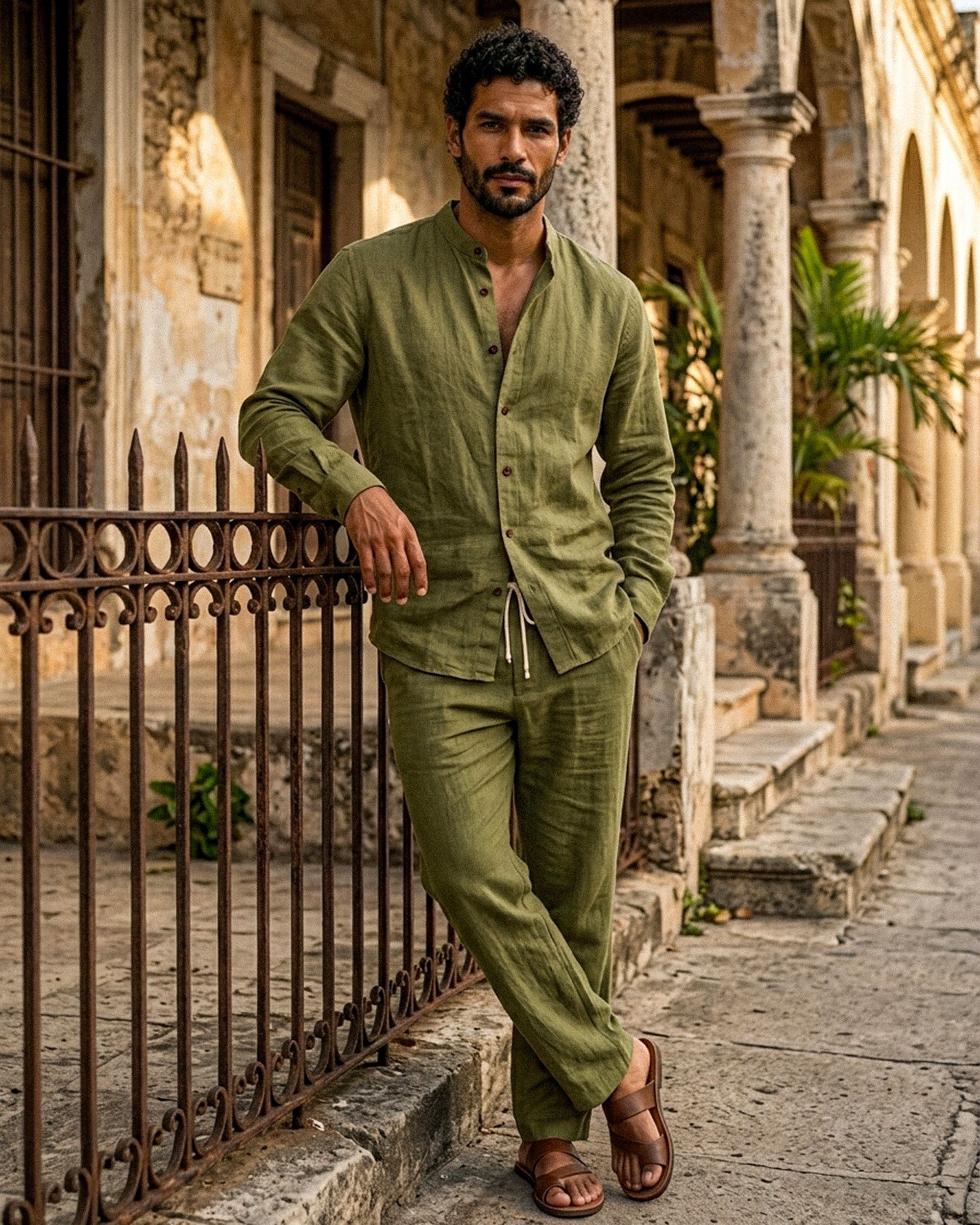 Olive Green Shirt + Pants Set