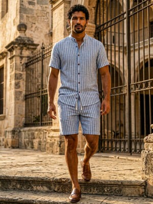 Striped Blue Shirt + Shorts Set