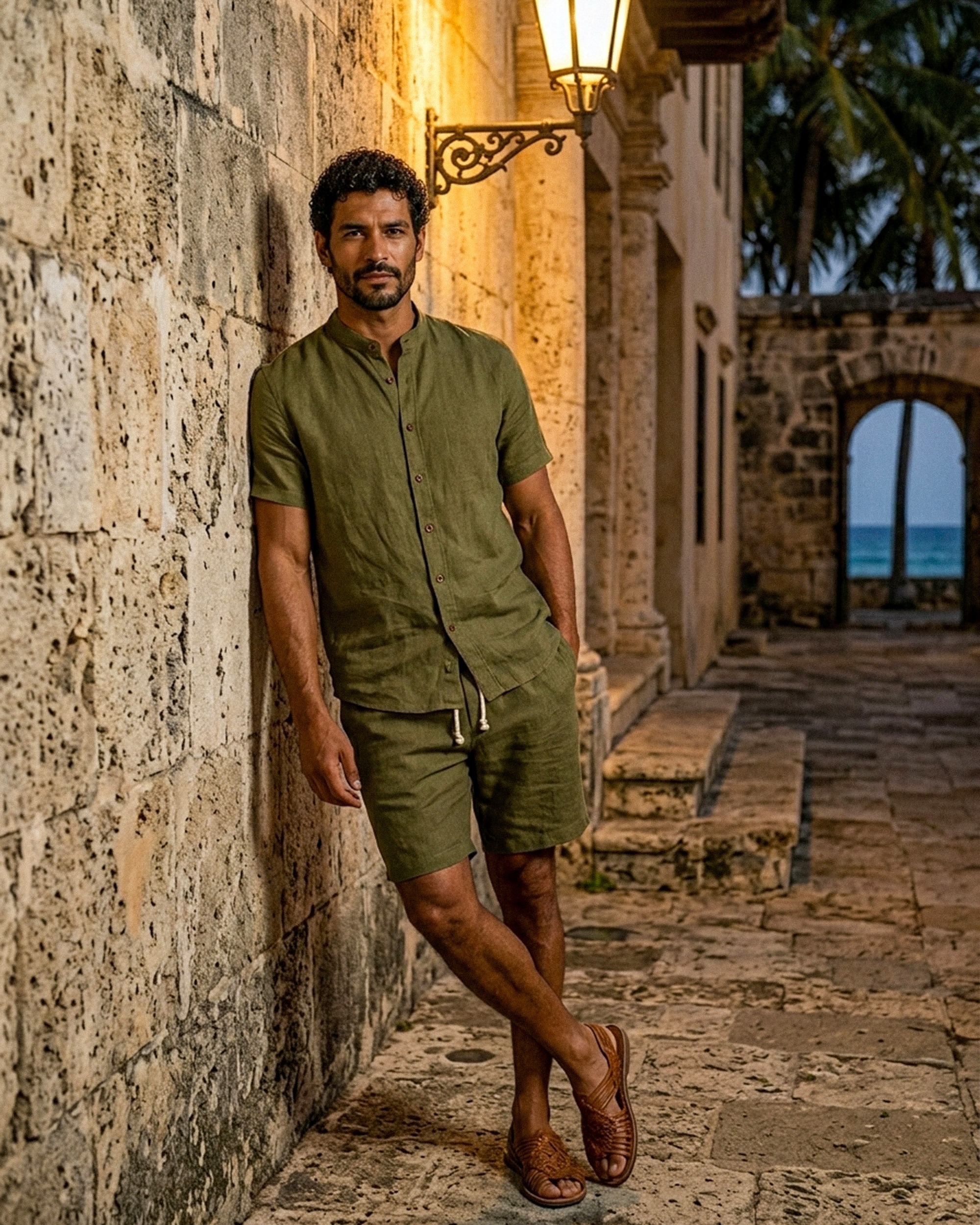 Olive Green Shirt + Shorts Set