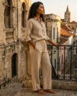 Conjunto de camisa y pantalón color natural