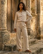 Conjunto de camisa y pantalón color natural