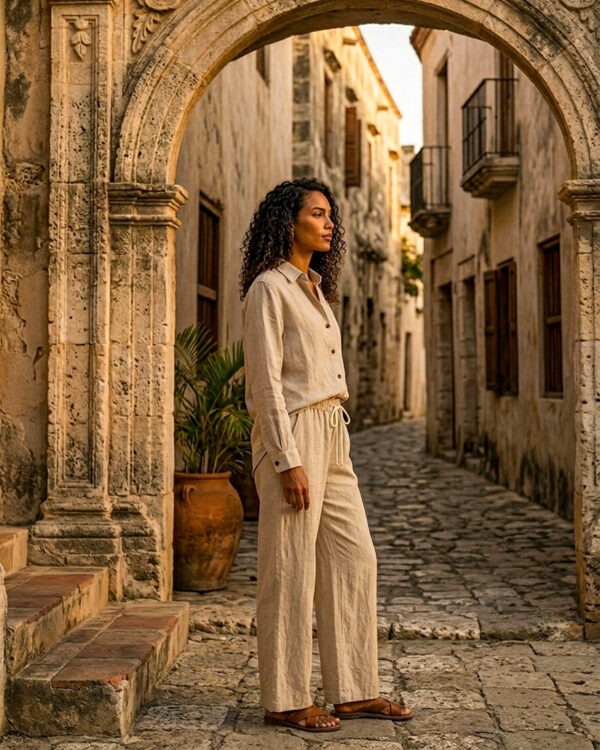 Conjunto de camisa y pantalón color natural