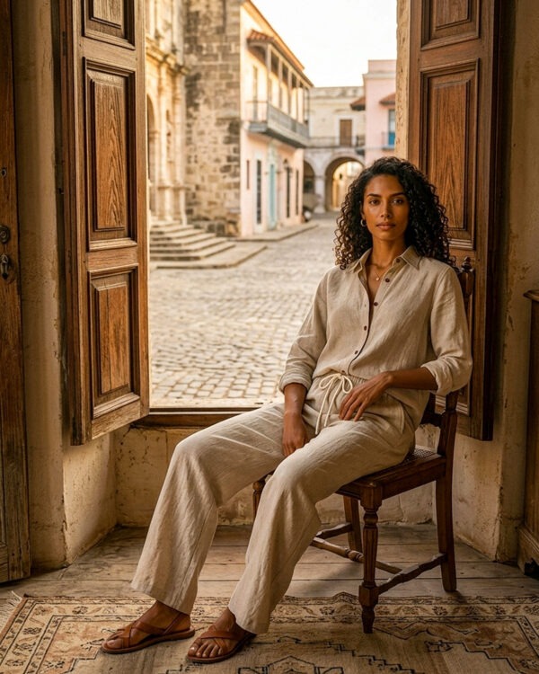 Conjunto de camisa y pantalón color natural