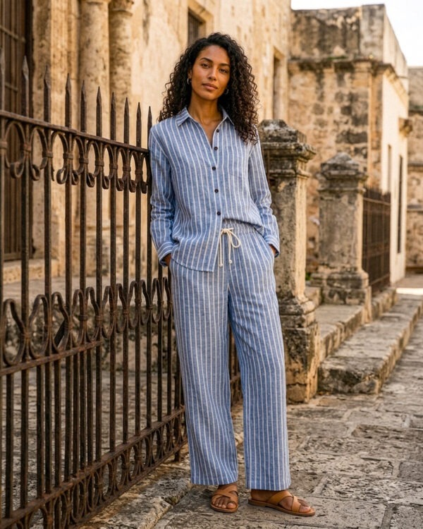 Gestreept blauw shirt + broek set