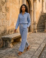 Gestreept blauw shirt + broek set