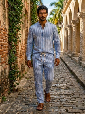 Striped Blue Shirt + Pants Set