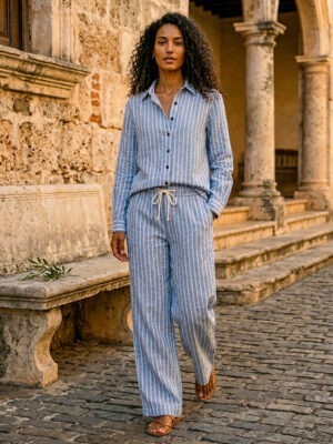 Striped Blue Shirt + Pants Set