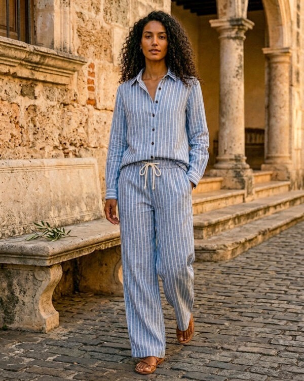 Gestreept blauw shirt + broek set