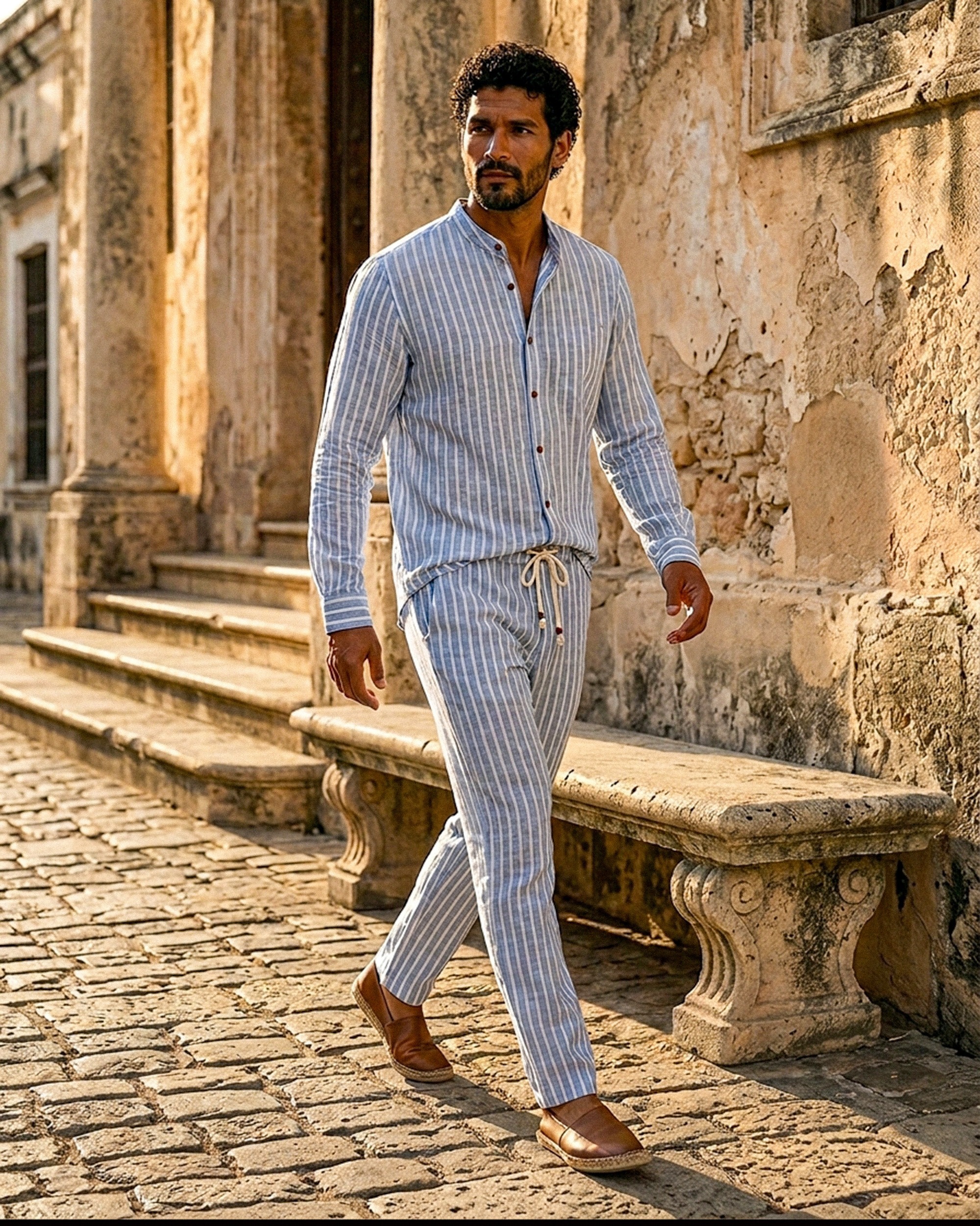 Conjunto de Camisa + Pantalón Azul a Rayas
