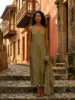 Conjunto de vestido y camisa verde oliva