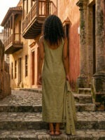Conjunto de vestido y camisa verde oliva