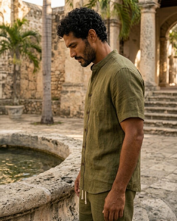 Olive Green Shirt + Shorts Set