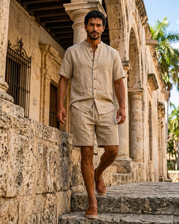 Natural Linen Shirt + Shorts Set
