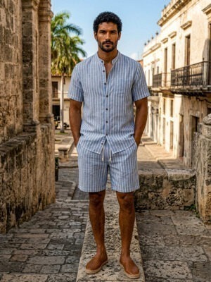 Striped Blue Shirt + Shorts Set