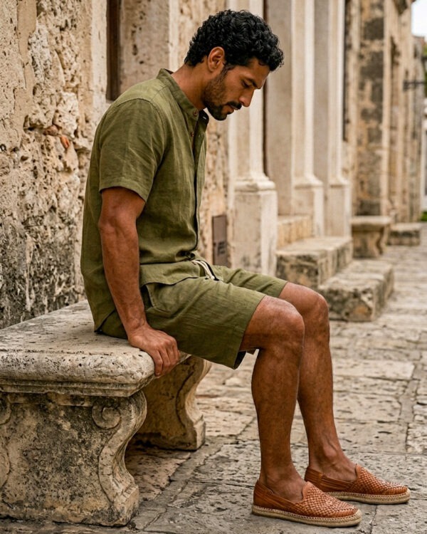 Olive Green Shirt + Shorts Set