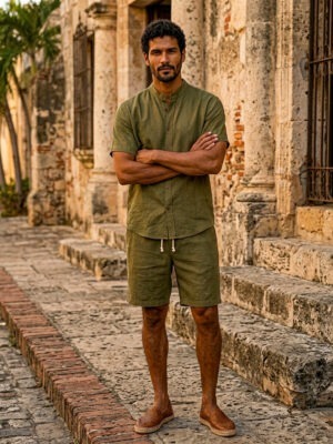 Olive Green Shirt + Shorts Set
