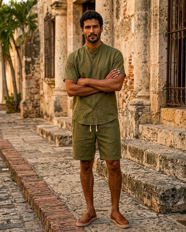 Olive Green Shirt + Shorts Set