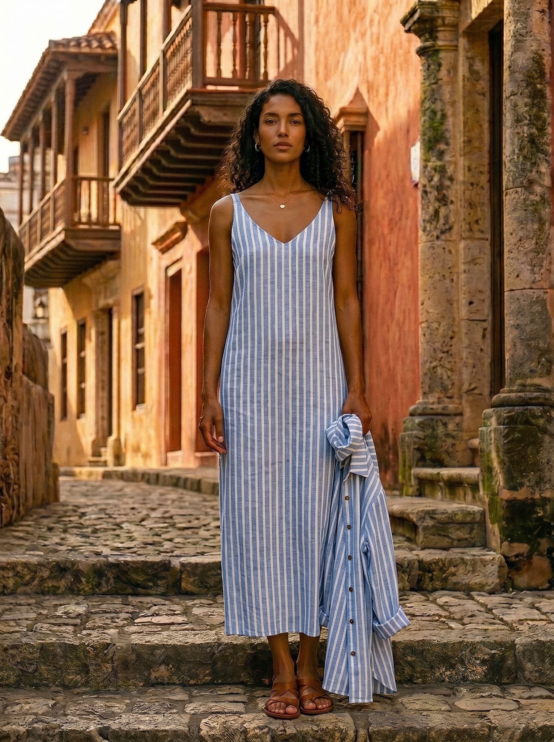 Striped Blue Dress + Shirt Set